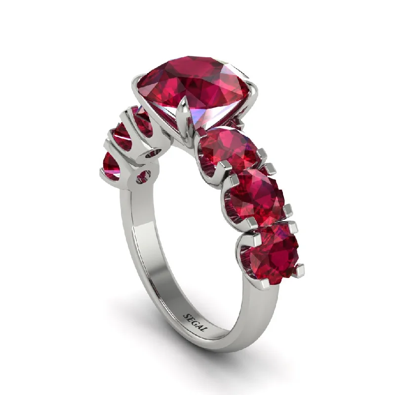 Round Cut Ruby Cathedral Engagement Ring - Tatum No. 57