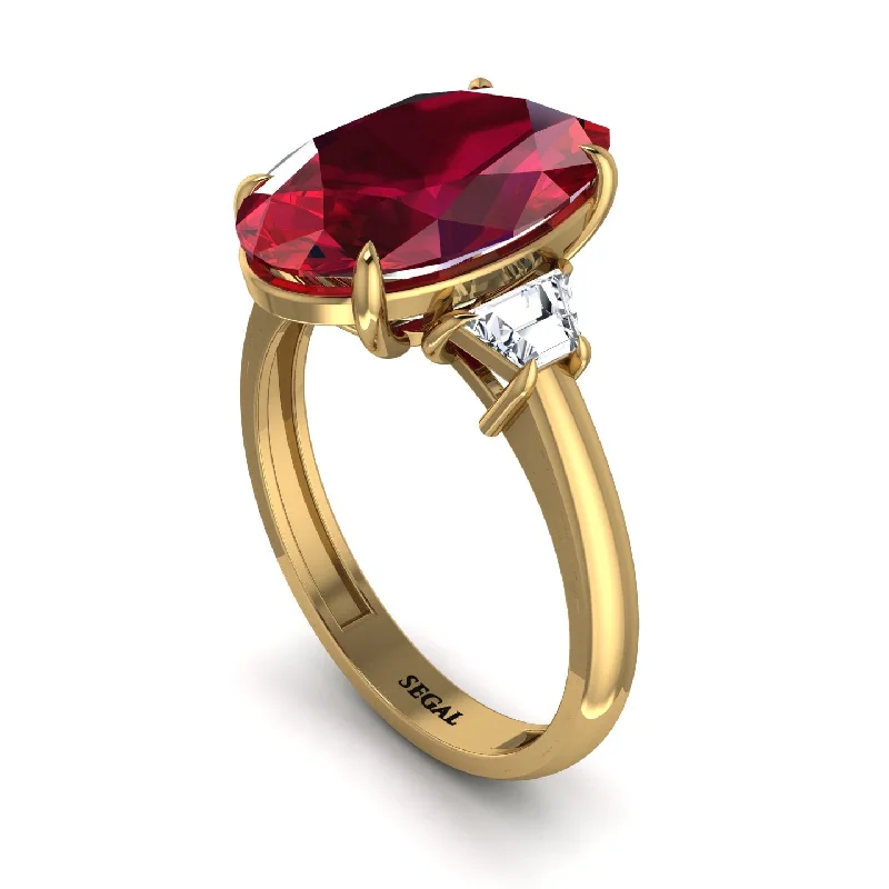 Oval-Cut Ruby Three Stone Engagement Ring - Amari No. 10