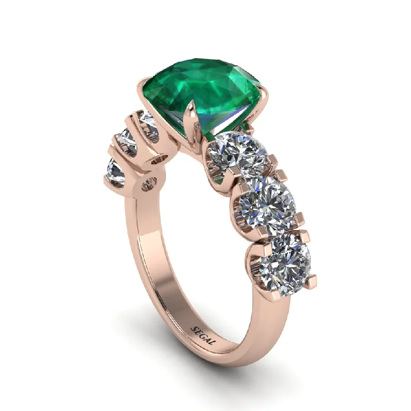 Round Cut Emerald Cathedral Engagement Ring - Tatum No. 5