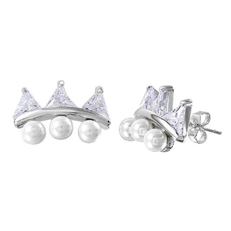 Silver 925 Earring with Synthetic Pearl and CZ - BGE00469