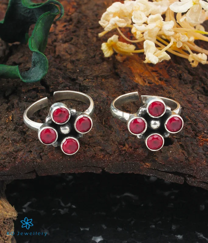 The Kripa Silver Toe-Rings (Red)