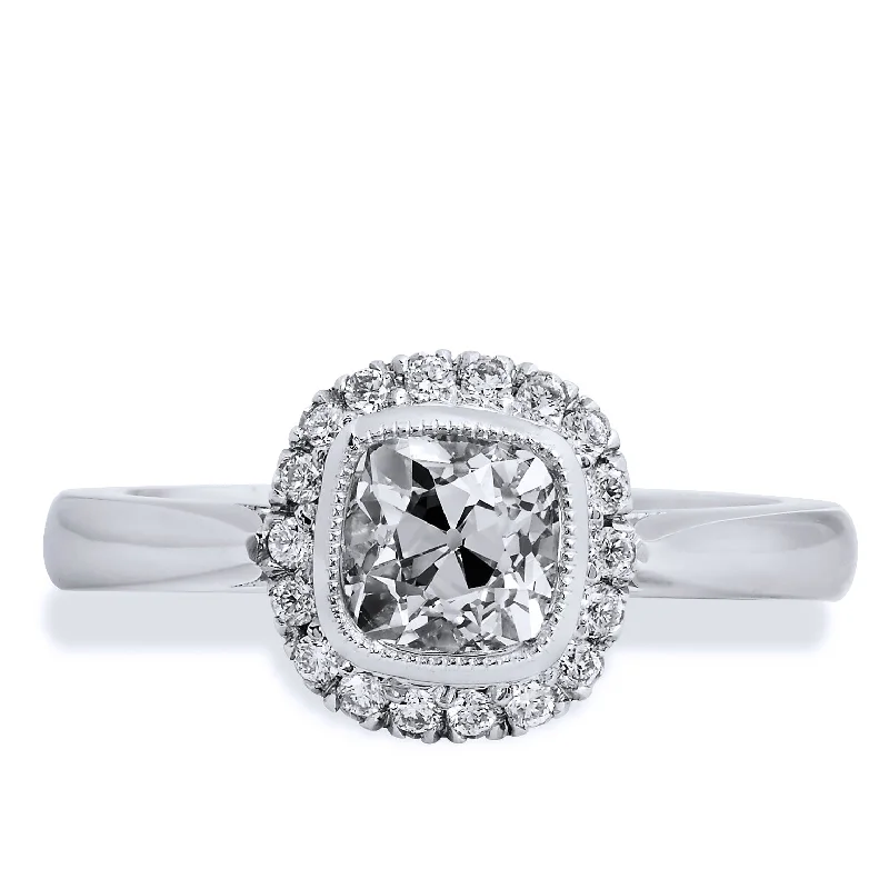 1.04 Carat Antique Cushion Cut Diamond Engagement Ring with Halo