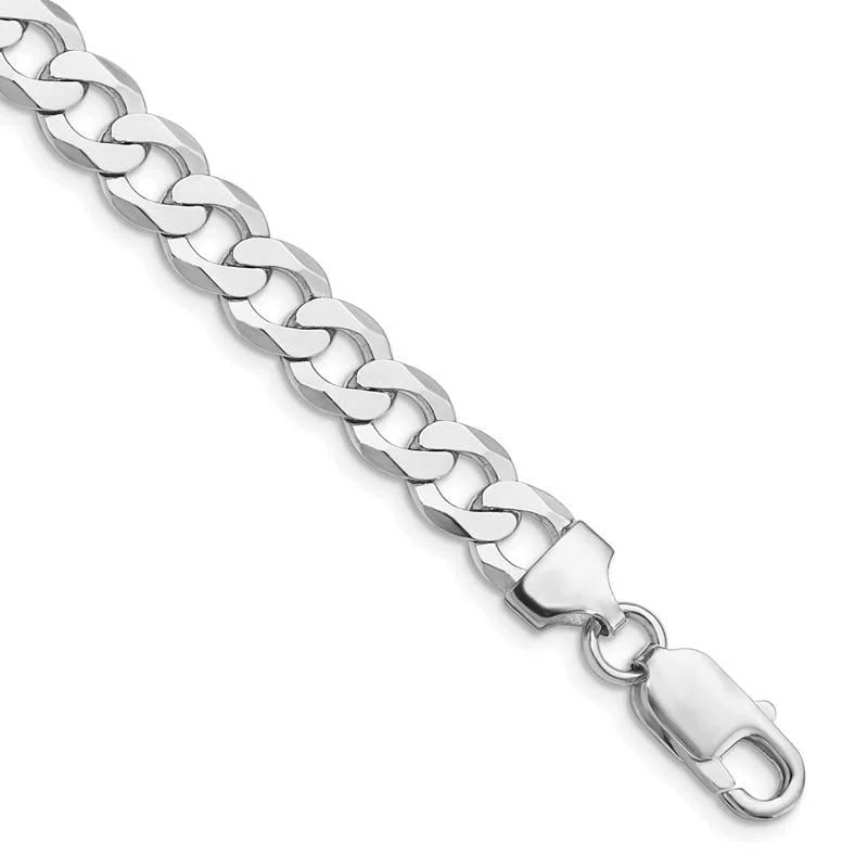 Sterling Silver Rhodium-plated 8mm Flat Curb Chain Bracelet