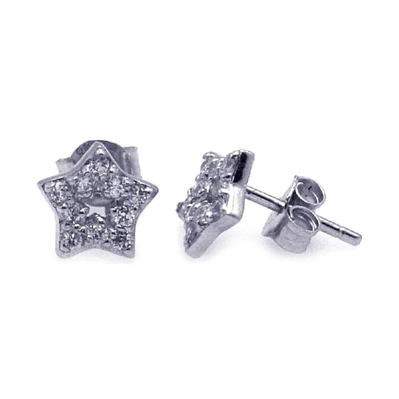 Silver 925 Rhodium Plated CZ Stud Earrings - STE00004