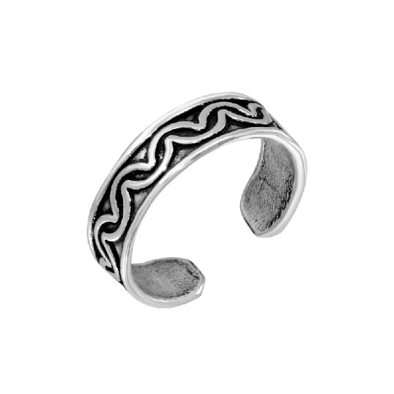 Silver 925 Wave Designed Adjustable Toe Ring - TR155-A