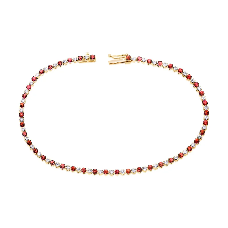 Classic 14K Gold Ruby and Diamond Tennis Bracelet