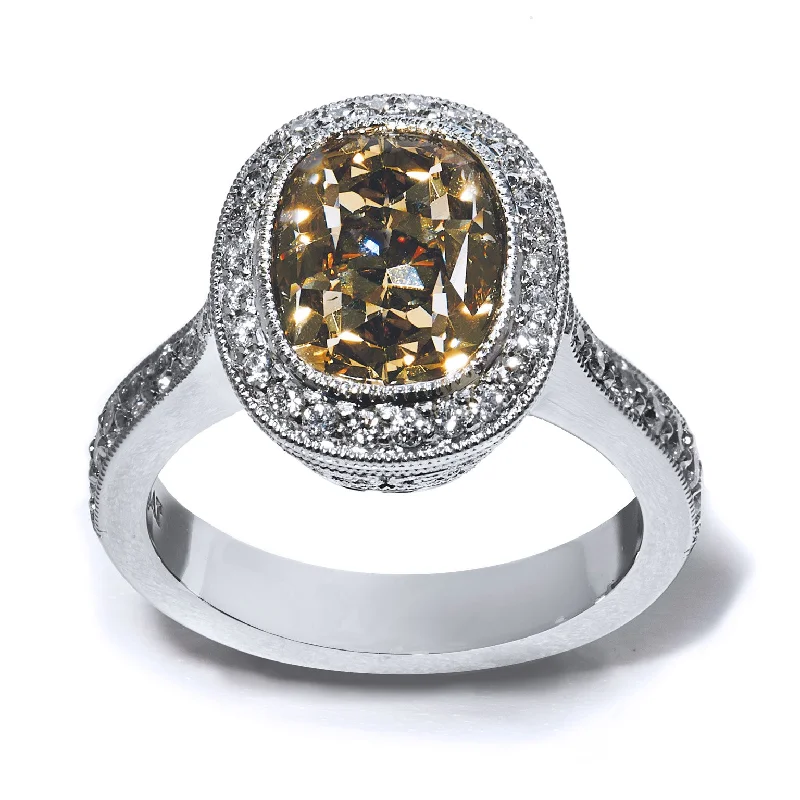 4.03ct Fancy Yellow Brown Diamond Platinum Engagement Ring