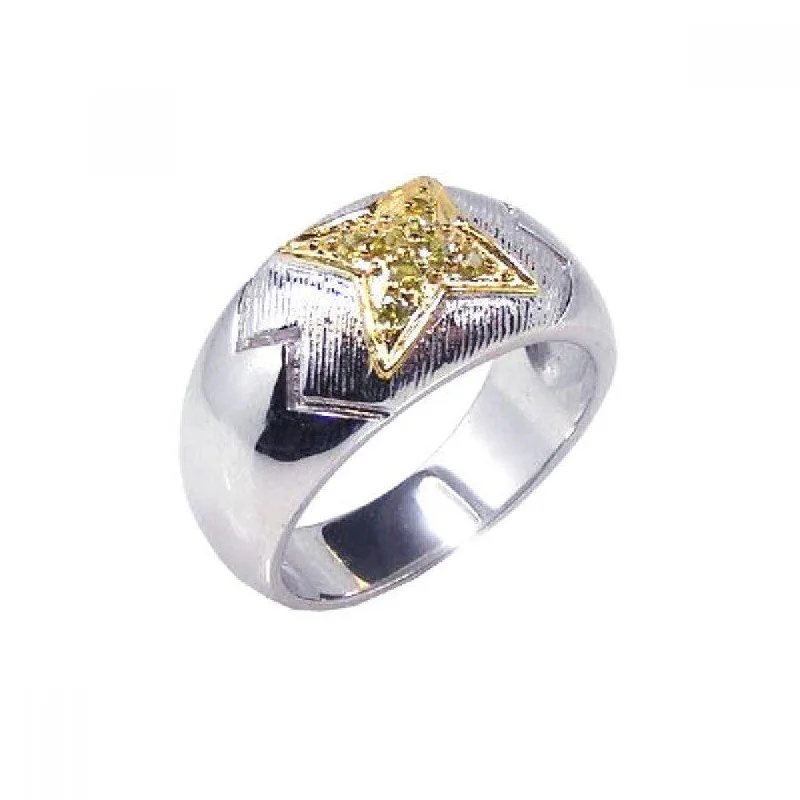 Clearance-Silver 925 Rhodium Gold Plated Yellow CZ Center Ring - STR00337