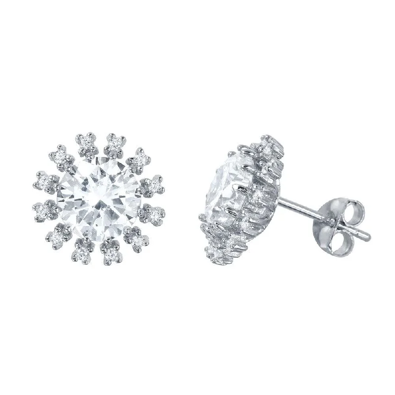 Silver 925 Rhodium Plated Round CZ Radial Stud Earrings - BGE00453